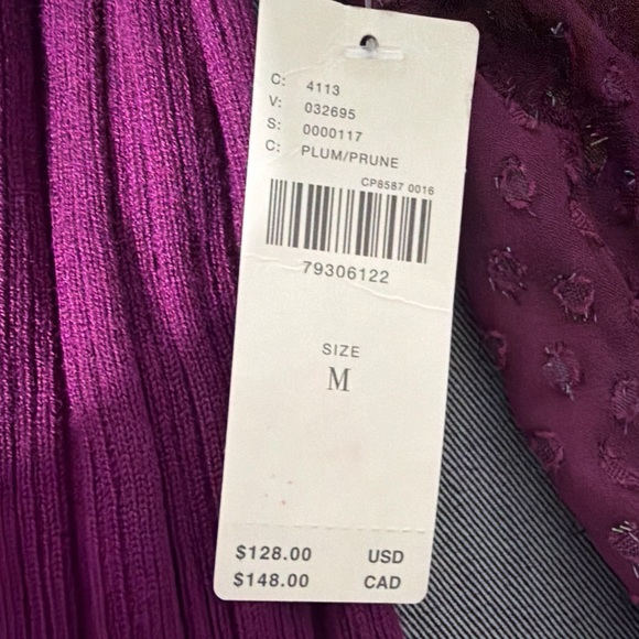 Anthropologie Sweater Top -M Plum Shimmer Ribbed Square Neck Puff Sleeves G-16 - Picture 7 of 8